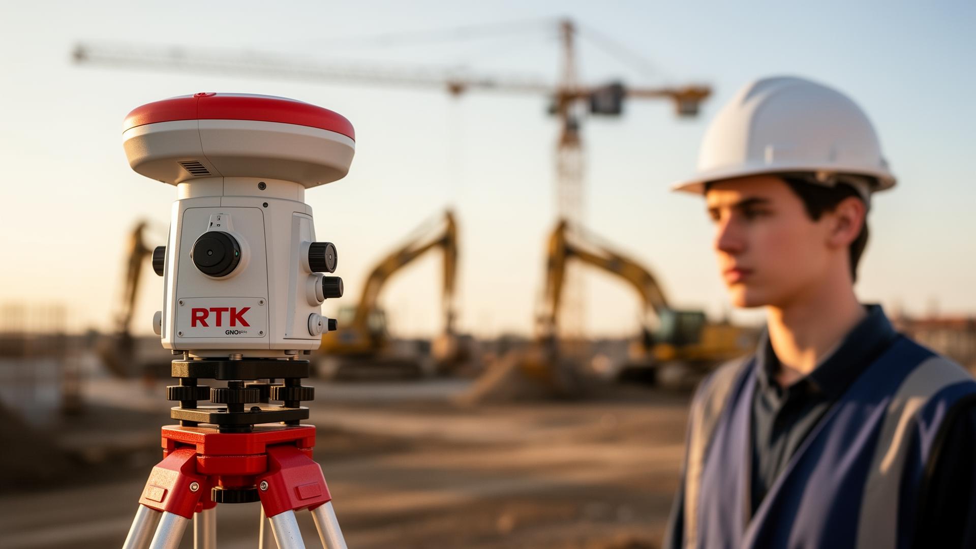 Equipamento RTK GNSS em canteiro de obras
